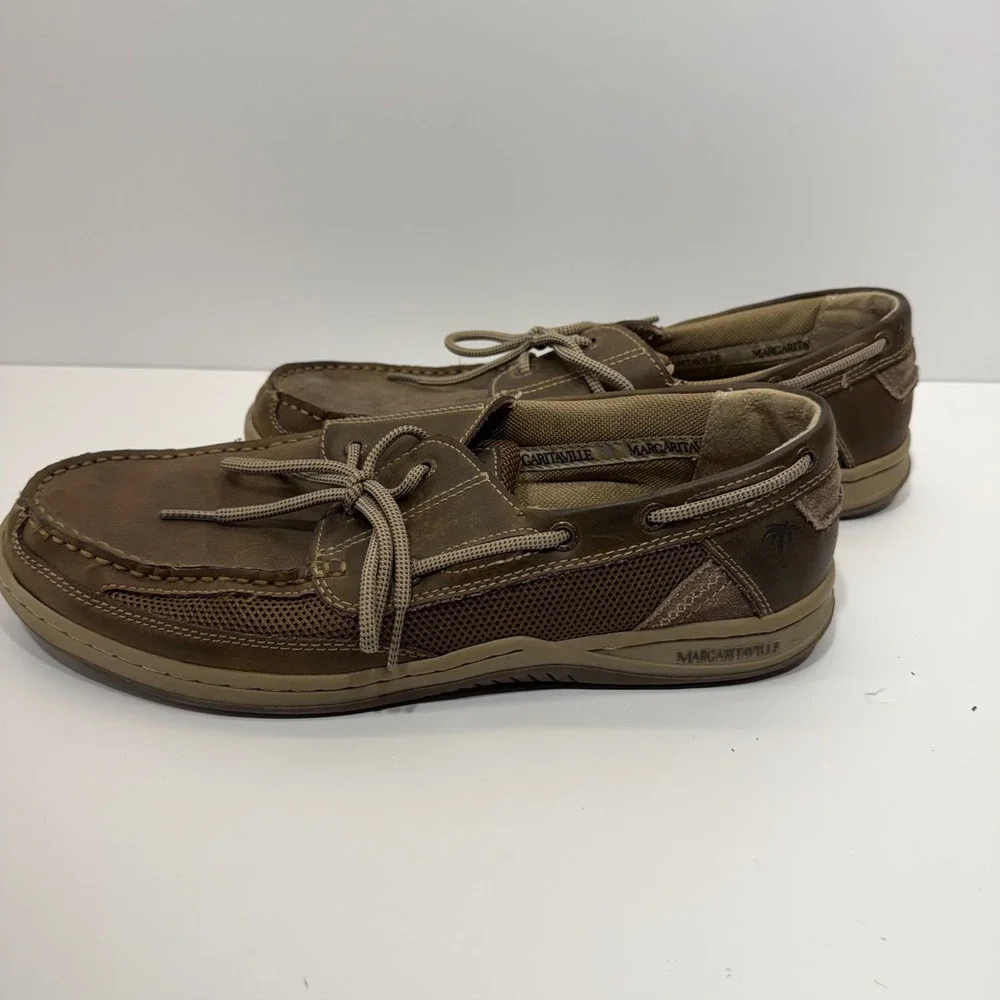 Margaritaville Navigator Boat Shoe Men 13 Brown Leather Loafer MG1301D Casual